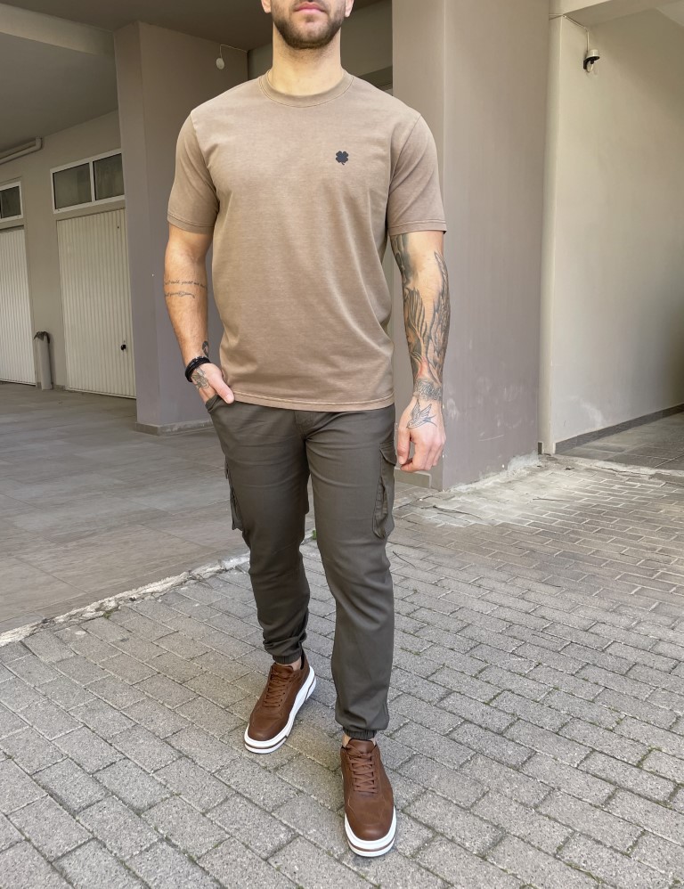 Ανδρικό cargo χακί παντελόνι υφασμάτινο με λάστιχο BC51201X φωτογραφία